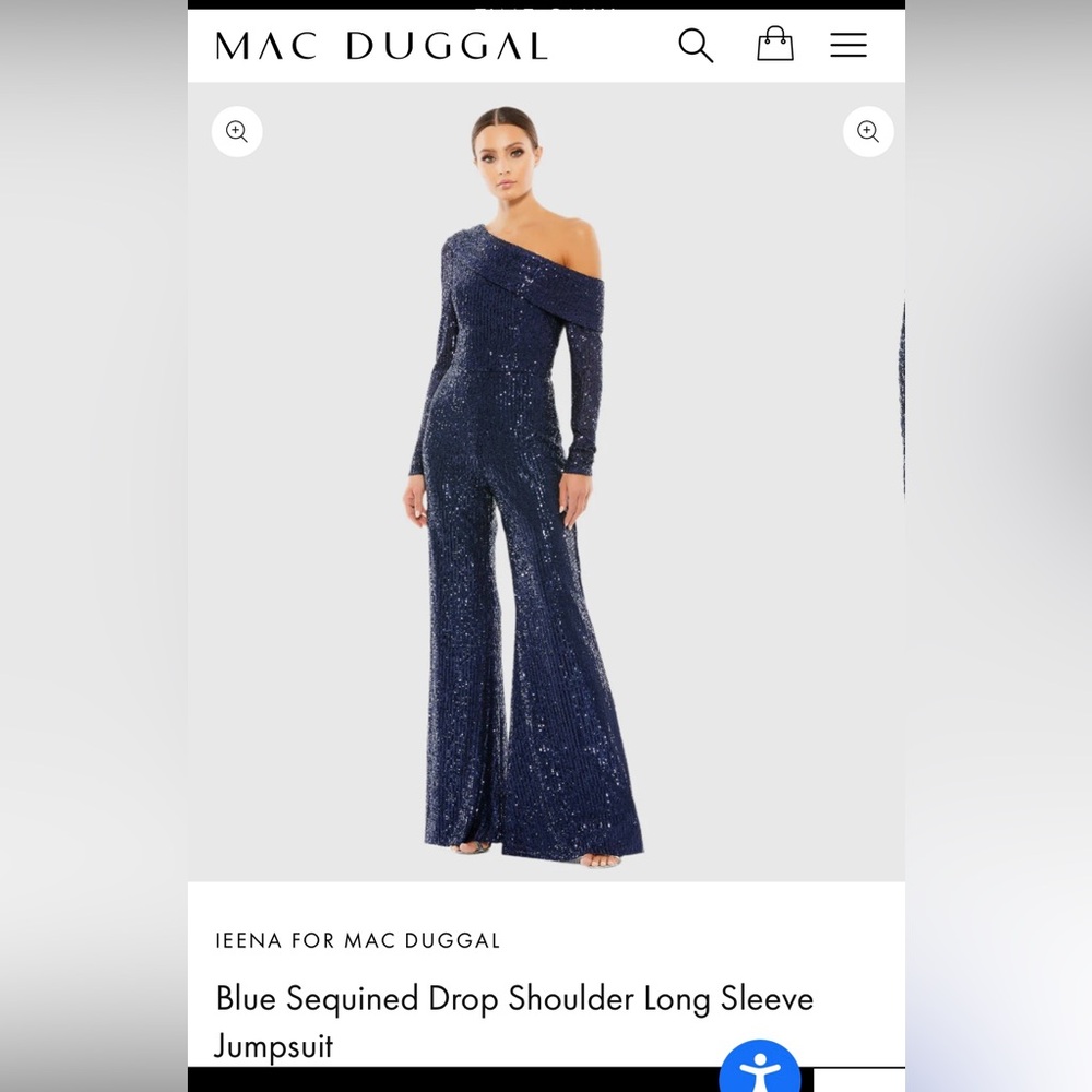 Blue sequined drop shoulder long sleeve jumpsuit size 2